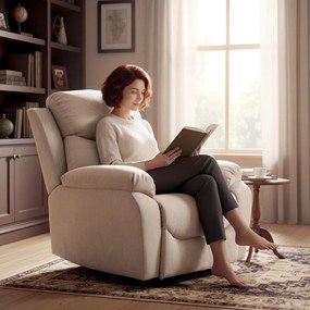 HOMCOM Ręczny fotel wypoczynkowy, nowoczesny fotel w wyglądzie lnu z grubą tapicerką, tapicerowane podłokietniki i podnóżek, beżowy | Aosom PL