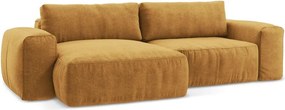 Musztardowy rozkładany narożnik z tkaniny szenilowej (lewostronny/z szezlongiem) Kuki – Makamii