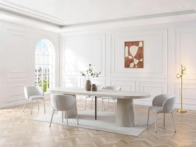 Rozkładany stół do jadalni dla 6 do +12 osób z MDF - Efekt beżowego trawertynu - CLOEVA