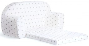Mini sofka dla dzieci, piankowa 77x35cm rozkładana - biały w szare gwiazdki