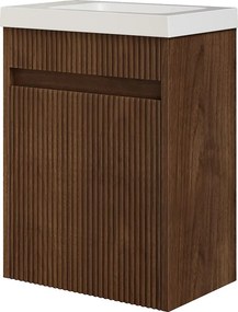 Mebel z umywalką do wc zawieszany ryflowany z drewna jesion Z umywalką z matowej białej żywicy - Ciemnodrewniany - 40 x 25.5 x 54 cm DROVI