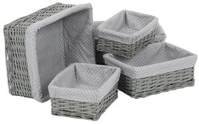Zestaw koszyków wiklinowych z tkaniną Szara kropka, 5 szt., 5 rozmiarów, 48 x 18 x 37 cm