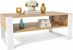 Nowoczesny stolik kawowy z półką dąb sonoma + biały F0-N82