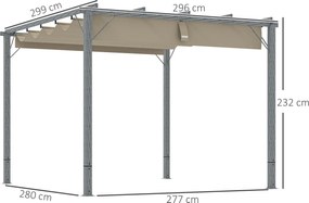 Outsunny Pergola Ogrodowa 3 x 3 m, Regulowane Zadaszenie Tarasu, Ramka z Aluminium, Ochrona UPF30+, Szary