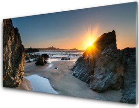 Szkło Dekoracyjne do Kuchni Słoneczna Plaża wśród Skał