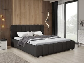 Emporius Avilla łóżko dwuosobowe 200x200 cm - łóżko tapicerowane z pojemnikiem i stelażem w nowoczesnym stylu - tkanina boucle, czarny (Anthology 19)