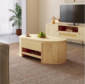 Stolik kawowy podnoszony - 110 x 55,5 x 40 cm - z wysuwaną półką + podnoszony blat - MDF - naturalny