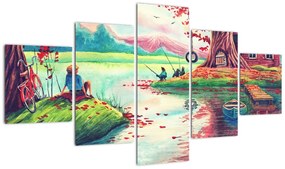 Obraz - Akwarela, Bay in a mountain village (125x70 cm)