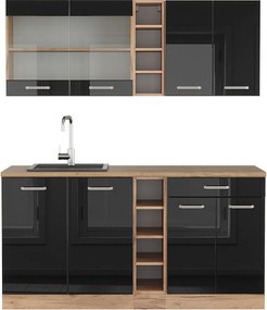 Pojedyncza kuchnia czarny/złoty dąb o wysokim połysku 160x60x81.6 r-line