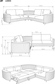 Narożnik LAREN nowoczesna sofa z funkcją spania pojemnik na pościel lewa strona CASTEL 03 251x251x85 cm