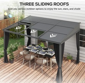 Outsunny Altana Ogrodowa 365x255x205cm z Przesuwnym Dachem i Zasłonami Aluminiowa Rama Ciemnoszara Elegancka | Aosom PL