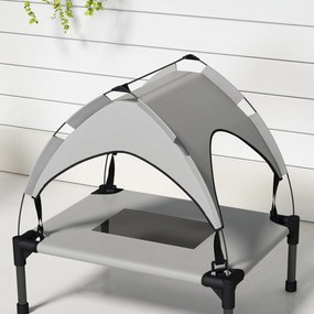 PawHut Łóżko dla psa z baldachimem na zewnątrz, przenośne, wodoodporne, do 30 kg, 61 x 46 x 63 cm, Jasnoszary