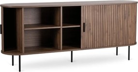 Komoda do Salonu Rozsuwana TRISH 180 cm Orzech Dwudrzwiowa Ryflowana Nowoczesna