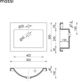 Umywalka wpuszczana w blat z konglomeratu WAVE 50cm