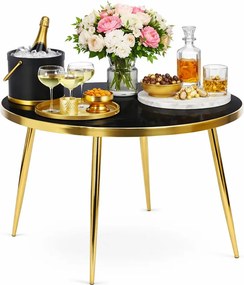 Szklany okrągły stół w stylu glamour czarny marmur + złoty M6-F56