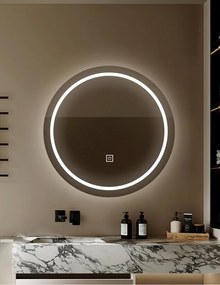 LUSTRO OKRĄGŁE LED FI60cm M-960 WŁĄCZNIK DOTYKOWY PIASKOWANE ŁAZIENKOWE Z PODŚWIETLENIEM