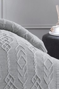 Wełniana narzuta na łóżko PETRA w opakowaniu prezentowym z poduszkami Szary Zestaw na łóżko dwuosobowe