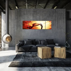 Obraz - Sylwetka kobiety o zachodzie słońca (170x50 cm)