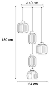 Designerska lampa wisząca czarna z przydymionym szkłem 5-źródłowa - AnaDesignerski Oswietlenie wewnetrzne