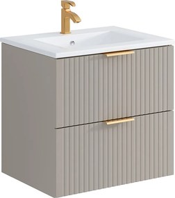 Szafka łazienkowa wisząca ryflowana z umywalką wpuszczaną w blat - Beżowy - 60 cm - ZEVARA