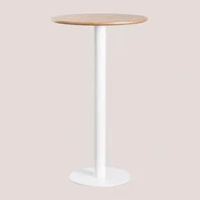 Wysoki, Okrągły Stolik Barowy Ø60 Cm Z Mdf Xiren Naturalny Brąz Drewna - Biały - Sklum