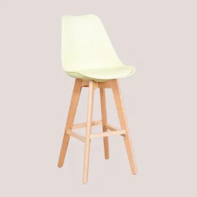 Wysoki Stołek Nordycki Z Poduszką Ze Skóry Ekologicznej Mousse Żółta & ↑75 Cm - Sklum
