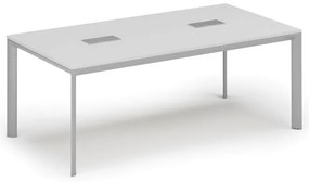 Stół konferencyjny PRIMO INVITATION, 200x100 cm, biały + 2x port blatowy TYP III, srebrny
