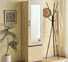 Zestaw na hol 54x34,5x179,5 cm - z lustrem - z wysuwanym wieszakiem na ubrania - 2 fronty - MDF - Kolor naturalny