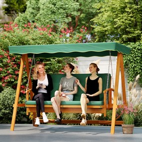 Outsunny Huśtawka ogrodowa z daszkiem, drewniana, z funkcją leżanki, dla 3 osób, Ciemnozielona