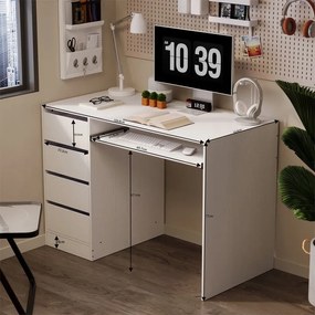 Biurko komputerowe stolik białe młodzieżowe nowoczesne z szufladami półką