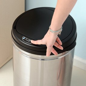 HOMCOM Kosz na Śmieci Automatyczny Stalowy 30L Czarno-Srebrny 30,5x51,5cm Elegancki i Funkcjonalny | Aosom PL