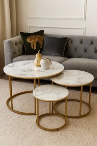 Wsuwany zestaw stolików kawowych biały + złoty E0-R87