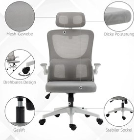 Vinsetto Fotel biurowy szary regulowana wysokość odchylane oparcie zagłówek do 120 kg ergonomiczny | Aosom PL
