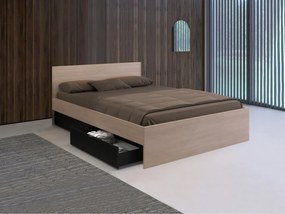 Łóżko z 2 szufladami 160 × 200 cm: Naturalne i czarne + Stelaż + Materac – VELONA