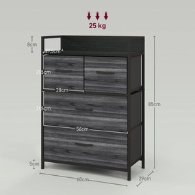 HOMCOM Komoda, sideboard, 4 tkaninowe szuflady, industrialny design, 60x29x85 cm, czarny | Aosom PL