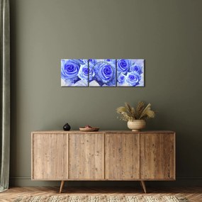 Obraz - Niebieskie róże (z zegarem) (90x30 cm)
