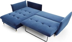Narożnik GLAM Lewostronny z funkcją spania, zestaw z poduszkami wolnostojący tkanina RIVIERA 81 Niebieski DOMO HOME