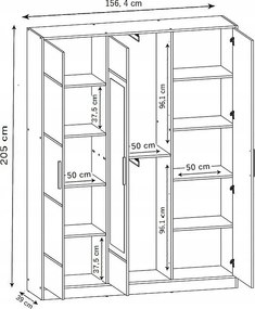 Szafa trzydrzwiowa DIOR 157 3d dąb craft złoty z nadstawką
