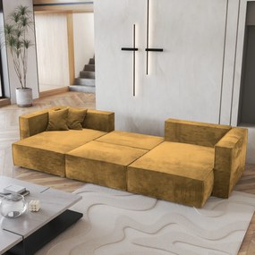 Masseno Narożnik SARMO z funkcją spania i pojemnikiem na pościel Narozniki U, Rozkładana sofa - Żółty, MONOLITH 48