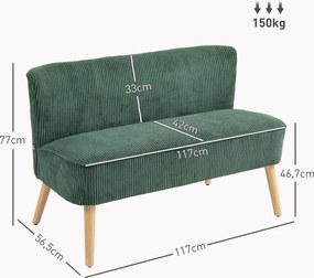 HOMCOM Sofa wypoczynkowa 2-osobowa zielona welurowa z drewna i pianki 117x56x77 cm | Aosom PL