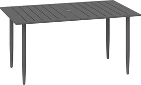 Outsunny Stół Ogrodowy 150x90cm, Odporny na Warunki Pogodowe Stół na Balkon ze Stali, z Otoworem na Parasol Czarny