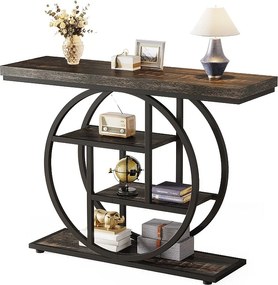 Konsola w stylu industrialnym, 105 cm, 4 poziomy, okrągła podstawa (czarna)