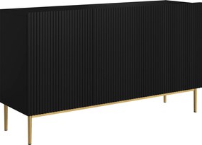 Komoda Nicole 150 cm trzydrzwiowa z ryflowanym frontem - czarny mat / złote nóżki