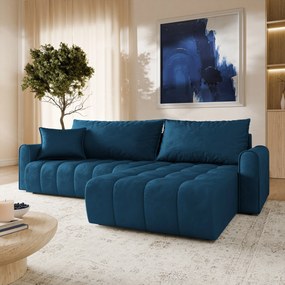 Masseno Narożnik FRIGA z funkcją spania i pojemnikiem na pościel Narozniki L, Rozkładana sofa - Niebieski, MONOLITH 77