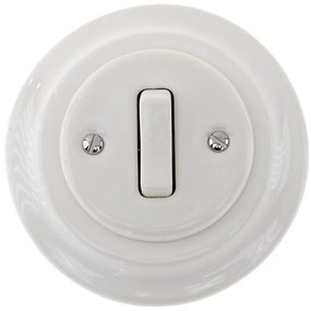 Bohemia-Design - Porcelanowy retro pojedynczy wyłącznik z ramką do dzwonka, biały