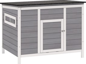 PawHut Domek dla kaczek odporny na warunki atmosferyczne z drewna z wyjmowanym spodem, przesuwanymi oknami, otwieranym dachem asfaltowym, 93x70x72cm, szary | Aosom PL