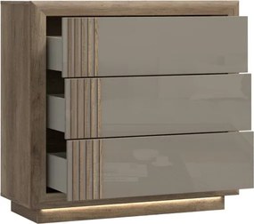 Komoda do sypialni z 3 szufladami Savona 211B, dąb antyczny/beżowy połysk