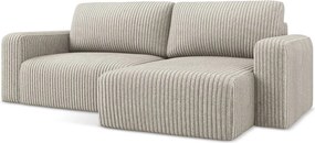 Beżowy sztruksowy rozkładany/ze schowkiem narożnik (prawostronny/z szezlongiem) Kona – Makamii