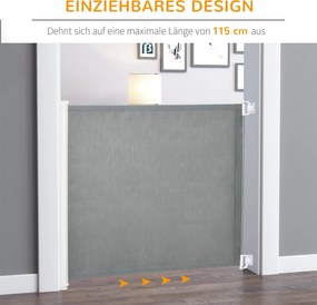 PawHut bramka ochronna na drzwi, schody, zwijana, obsługa jedną ręką, PVC szara