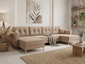 Rozkładana sofa narożna w kształcie U SILVIANO 300x140 cm, beżowa + 2 poduszki GRATIS